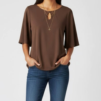 Chicos Brown Keyhole Bell Sleeve Blouse Womens 0 Small