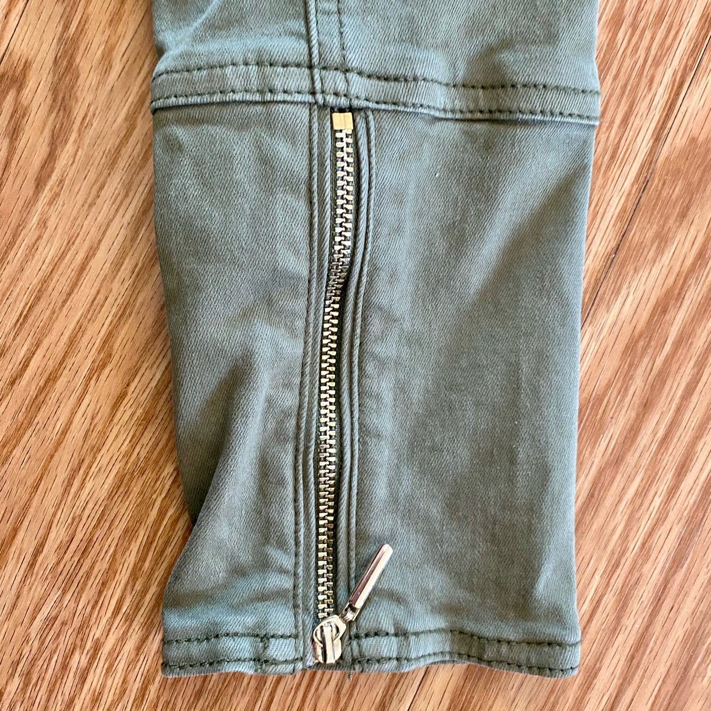 White House Black Market Olive Green Cotton Moto Jacket Womens 0