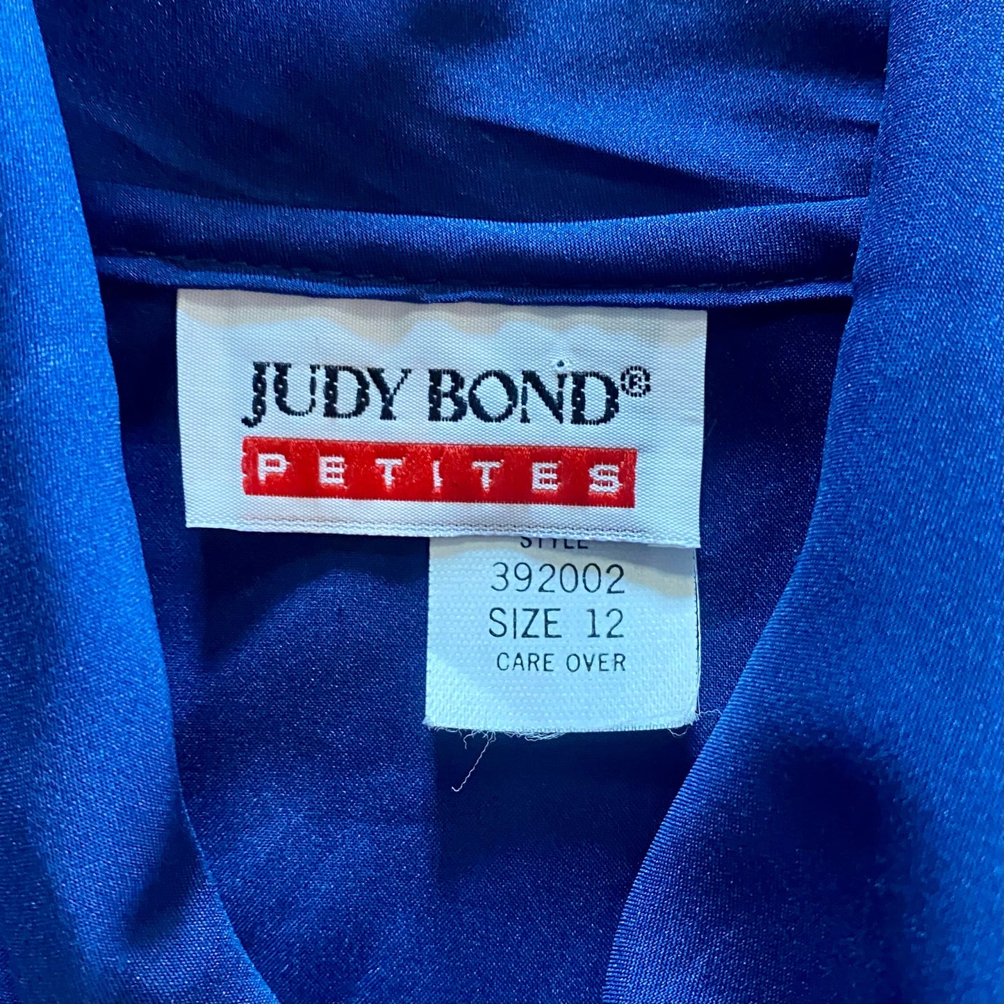Judy Bond Vintage Blue Button-up Bow Blouse Womens 12 Petite