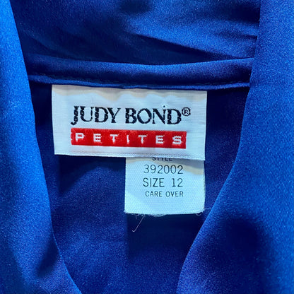 Judy Bond Vintage Blue Button-up Bow Blouse Womens 12 Petite