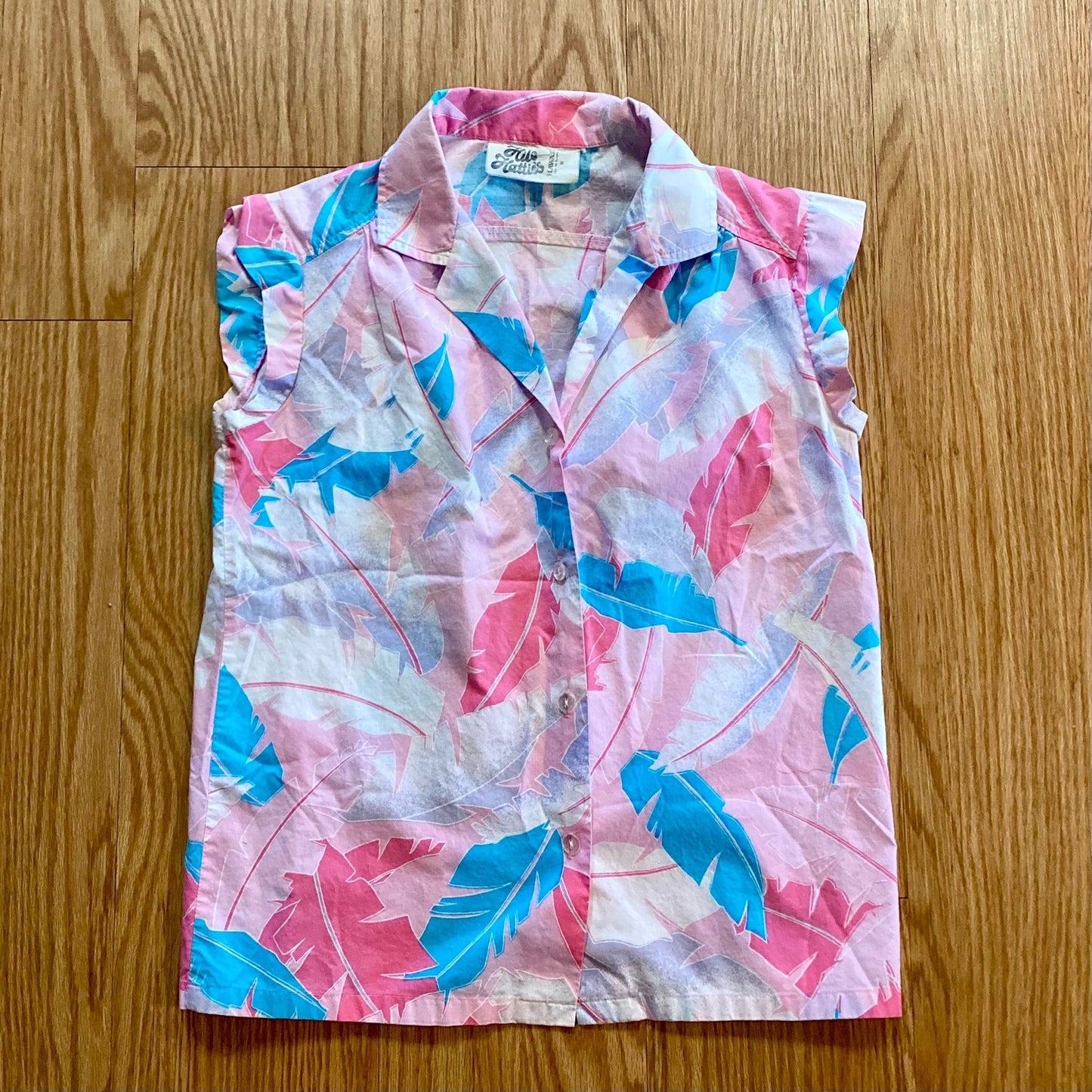 Hilo Hattie Vintage Pink Floral Cap Sleeve Hawaiian Shirt Womens Medium