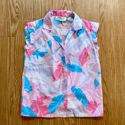 Hilo Hattie Vintage Pink Floral Cap Sleeve Hawaiian Shirt Womens Medium
