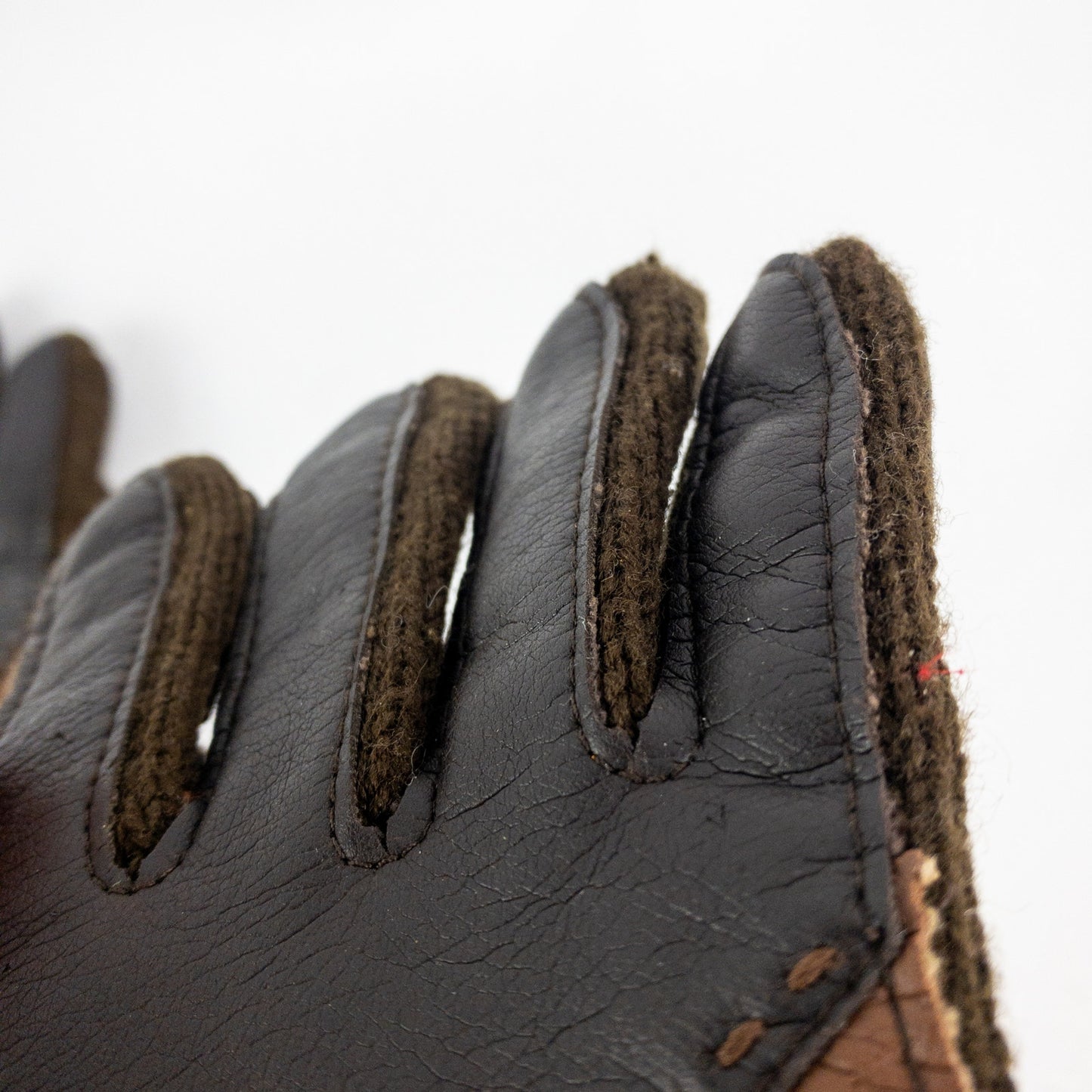 Interpur Vintage Brown Knit Fabric Vinyl Patch Gloves Womens One Size