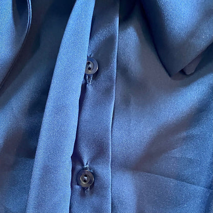 Judy Bond Vintage Blue Button-up Bow Blouse Womens 12 Petite