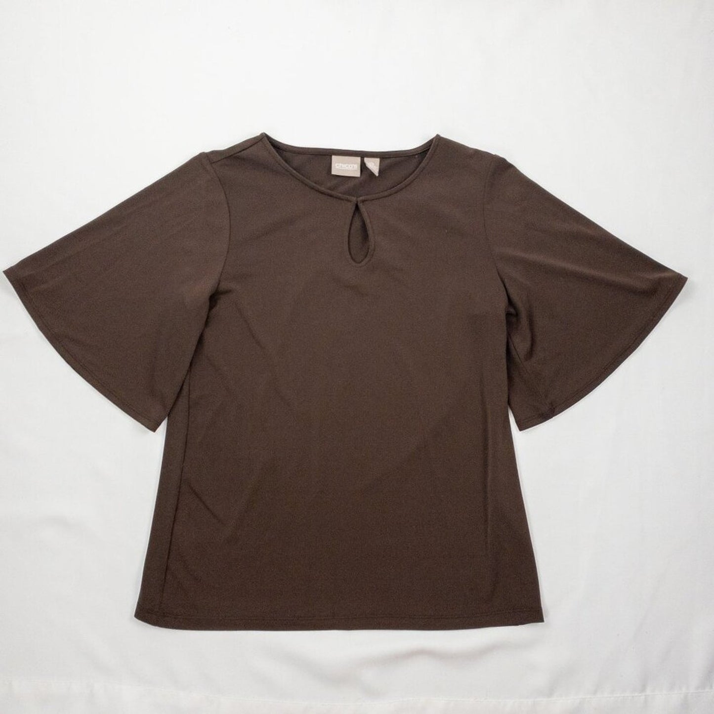 Chicos Brown Keyhole Bell Sleeve Blouse Womens 0 Small