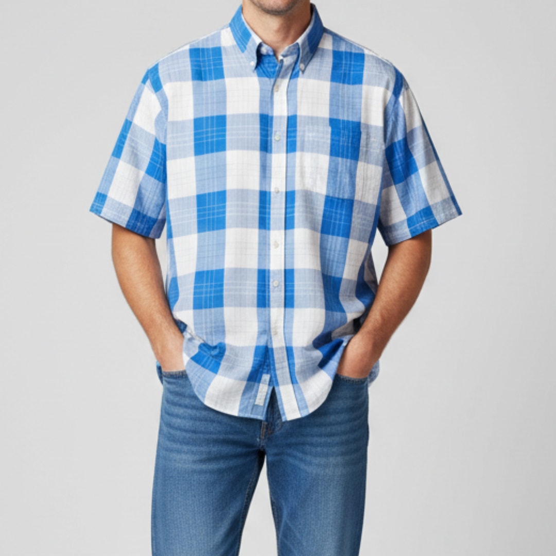 Wedgefield Vintage Blue Plaid Short Sleeve Button-down Shirt Mens Large