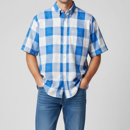 Wedgefield Vintage Blue Plaid Short Sleeve Button-down Shirt Mens Large