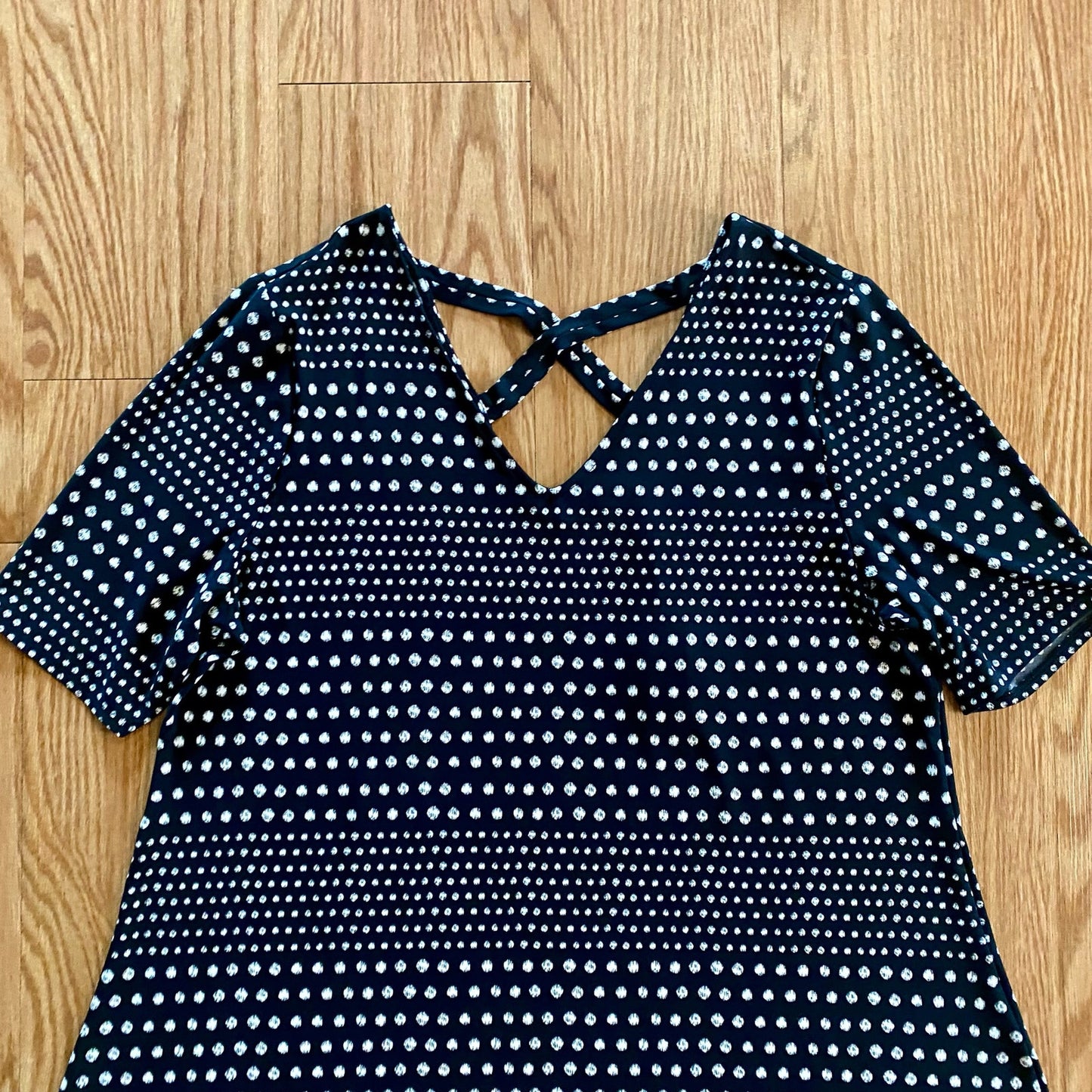 Chicos Black White Polka Dot Cross Back Shift Dress Womens 3 XLarge