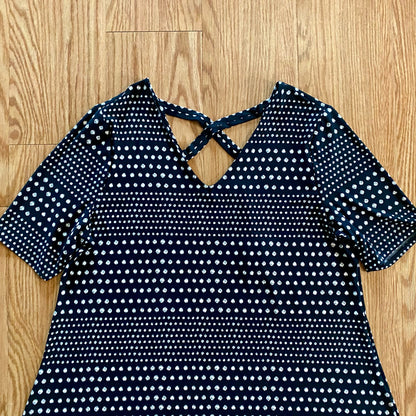 Chicos Black White Polka Dot Cross Back Shift Dress Womens 3 XLarge