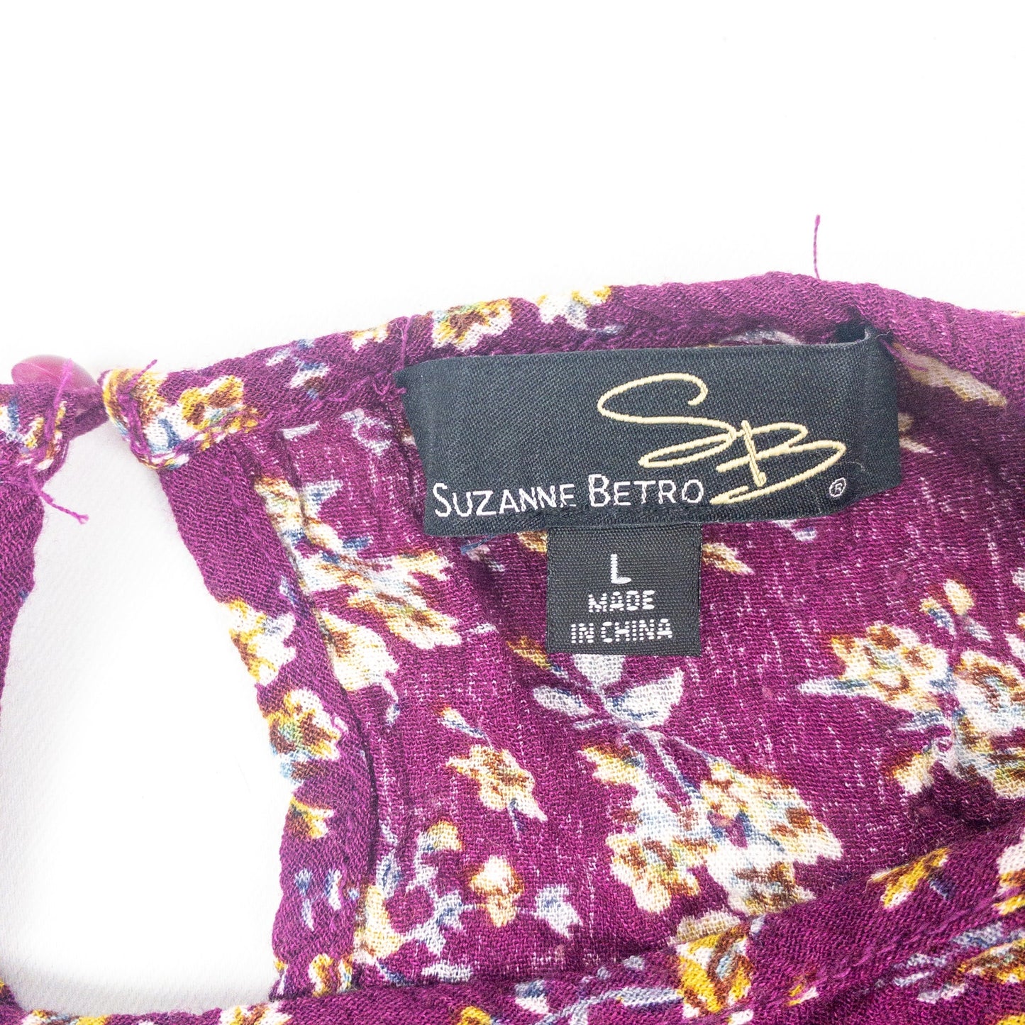 Suzanne Betro Purple Floral Boho Peasant Blouse Womens Large