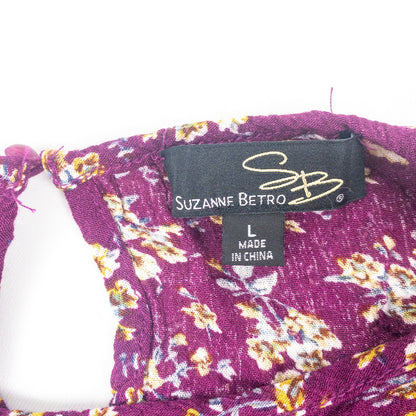 Suzanne Betro Purple Floral Boho Peasant Blouse Womens Large