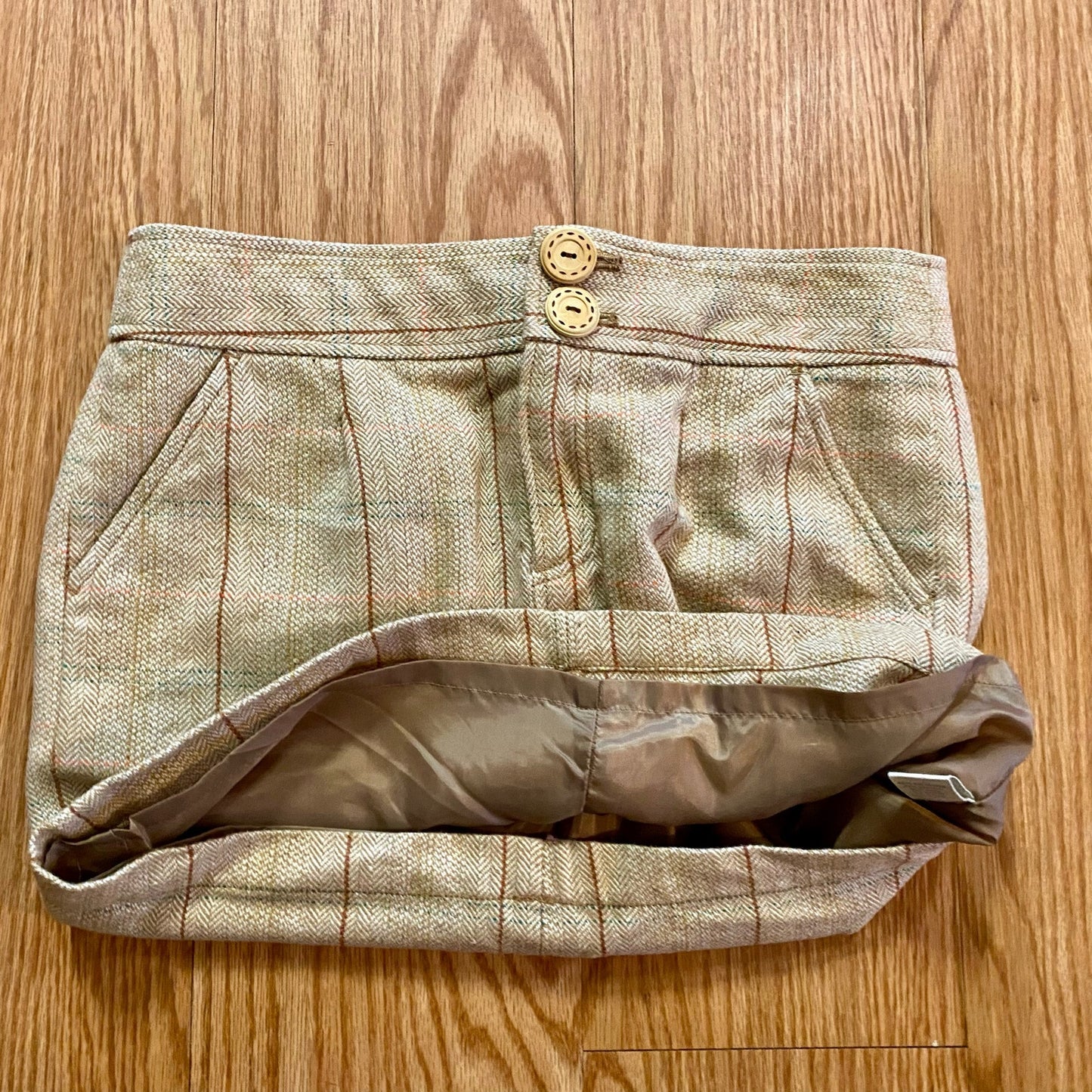 Fossil Tan Plaid Wool Blend Tweed Mini Skirt Womens 4
