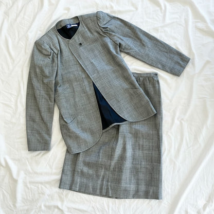 Emanuel Ungaro Parallele Gray Stripe Blazer Skirt Set Womens 6
