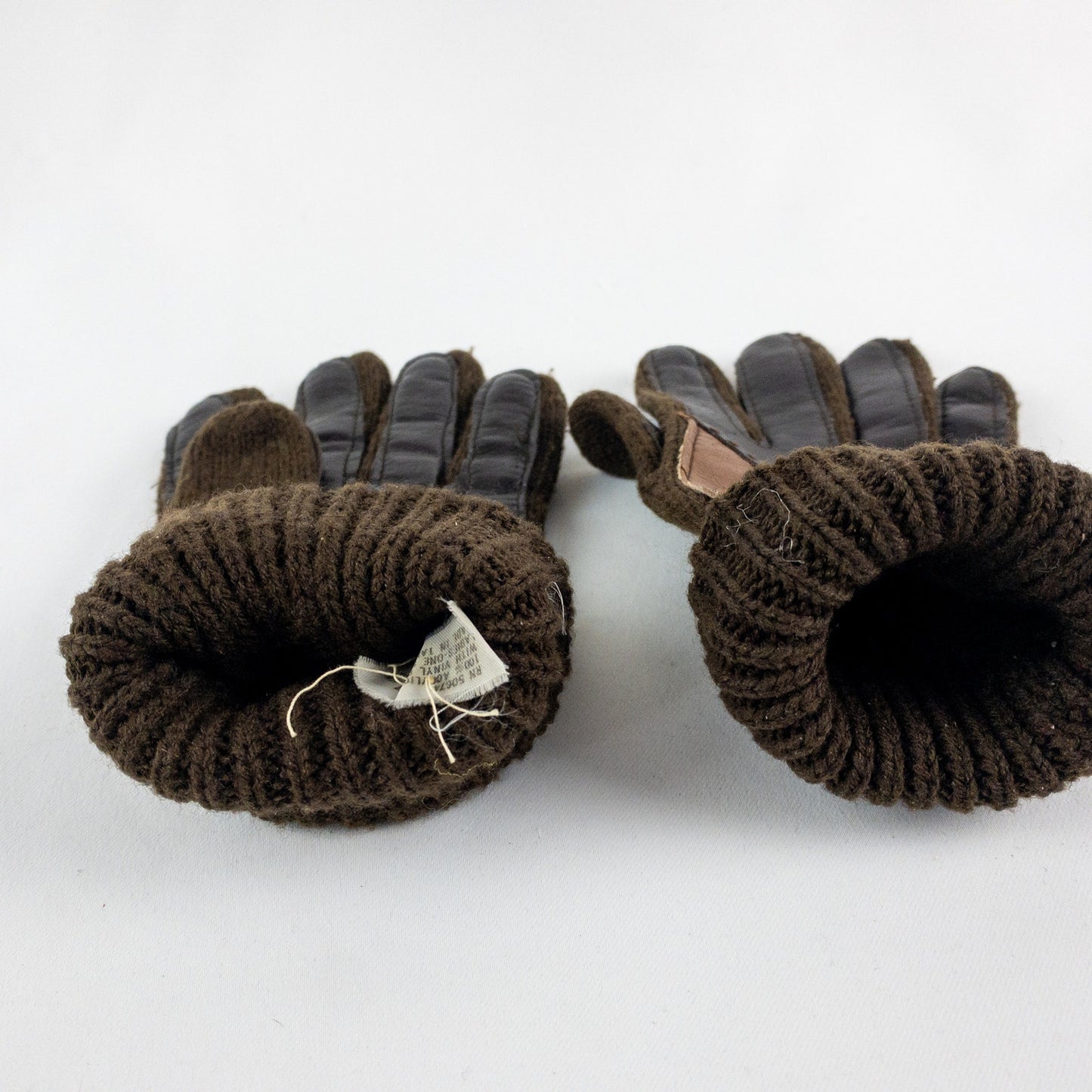 Interpur Vintage Brown Knit Fabric Vinyl Patch Gloves Womens One Size