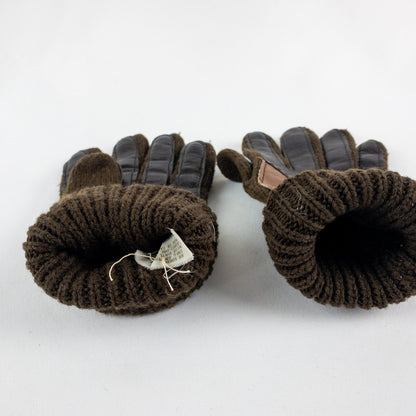 Interpur Vintage Brown Knit Fabric Vinyl Patch Gloves Womens One Size