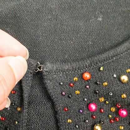 Victoria Jones Black Beaded Open Cardigan Sweater Womens Medium