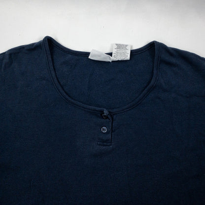 Bobbie Brooks Vintage Navy Blue Button Tee Shirt Womens XLarge
