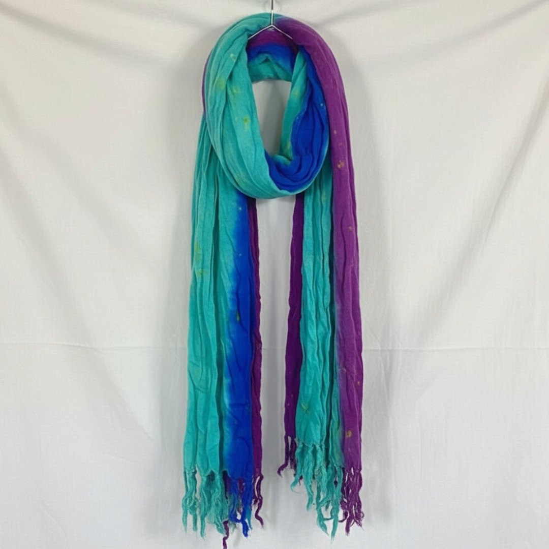 Multicolor Handmade Green & Purple Stripe Tassel Scarf Womens One Size