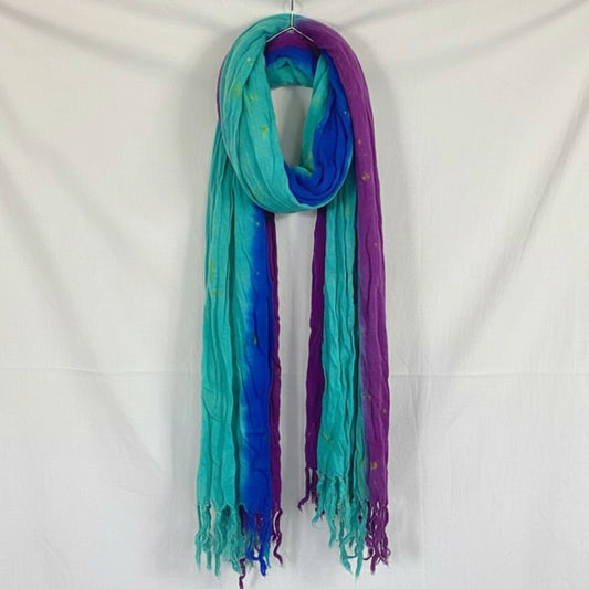 Multicolor Handmade Green & Purple Stripe Tassel Scarf Womens One Size