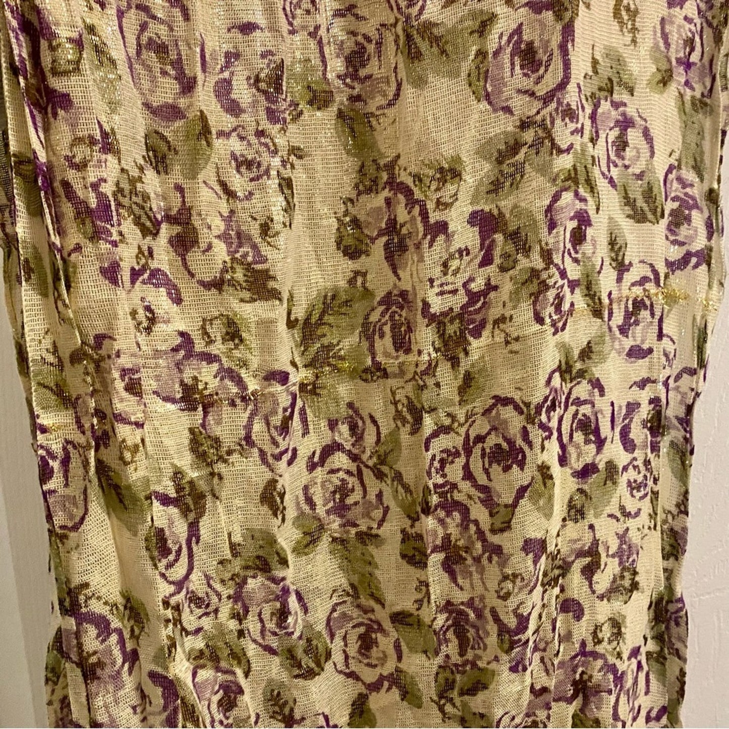 Gold Purple Floral Metallic Tassel Scarf Womens One Size