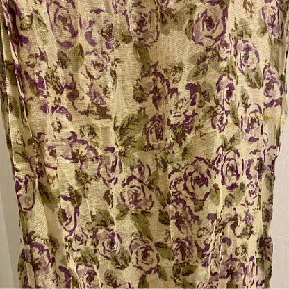 Gold Purple Floral Metallic Tassel Scarf Womens One Size