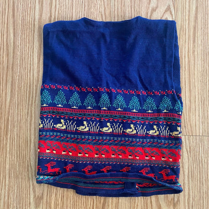 Vintage Blue Knit Cotton Christmas Holiday Sweater Vest Reindeer Womens Medium