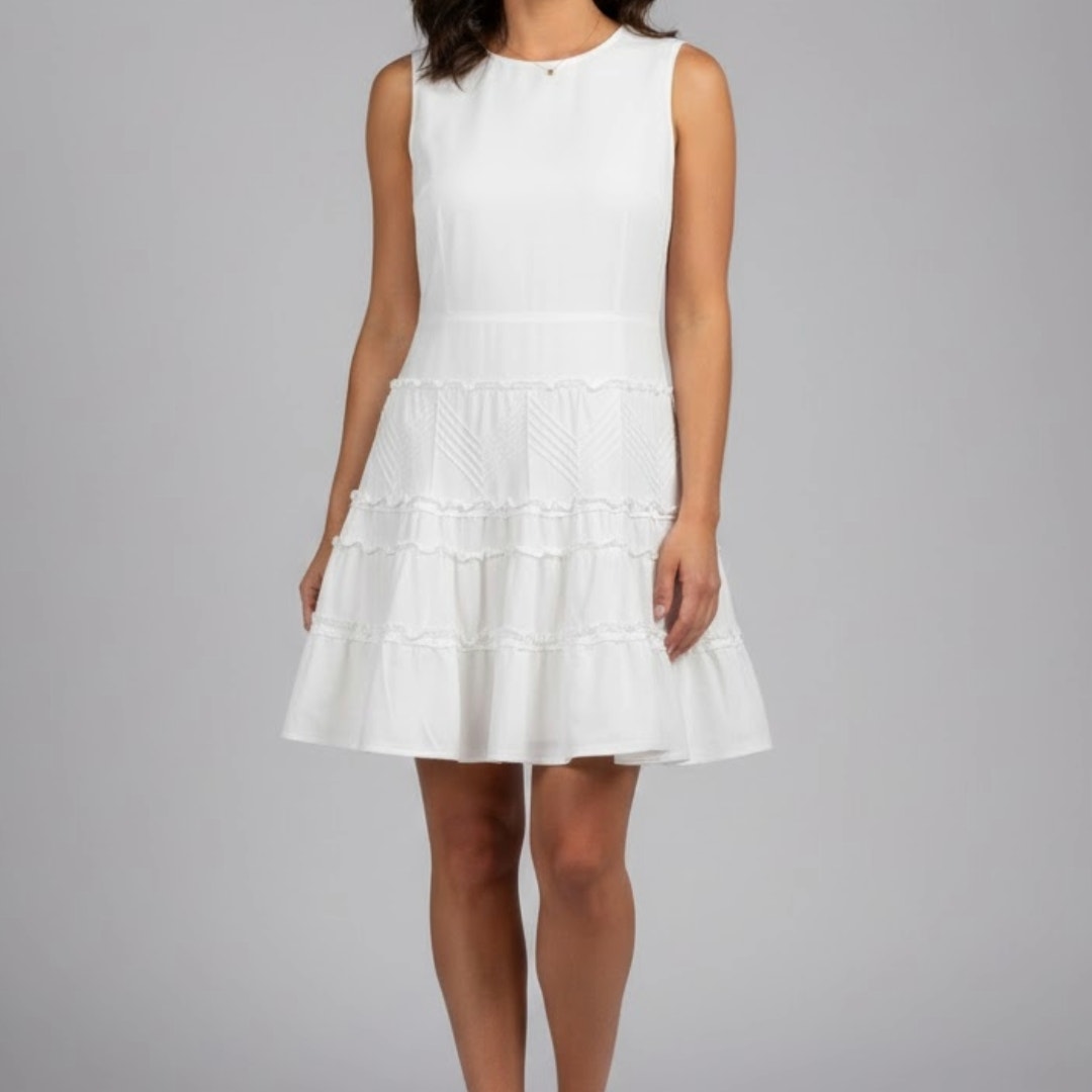 Red Valentino White Tiered Ruffle Fit & Flare Dress Womens 10
