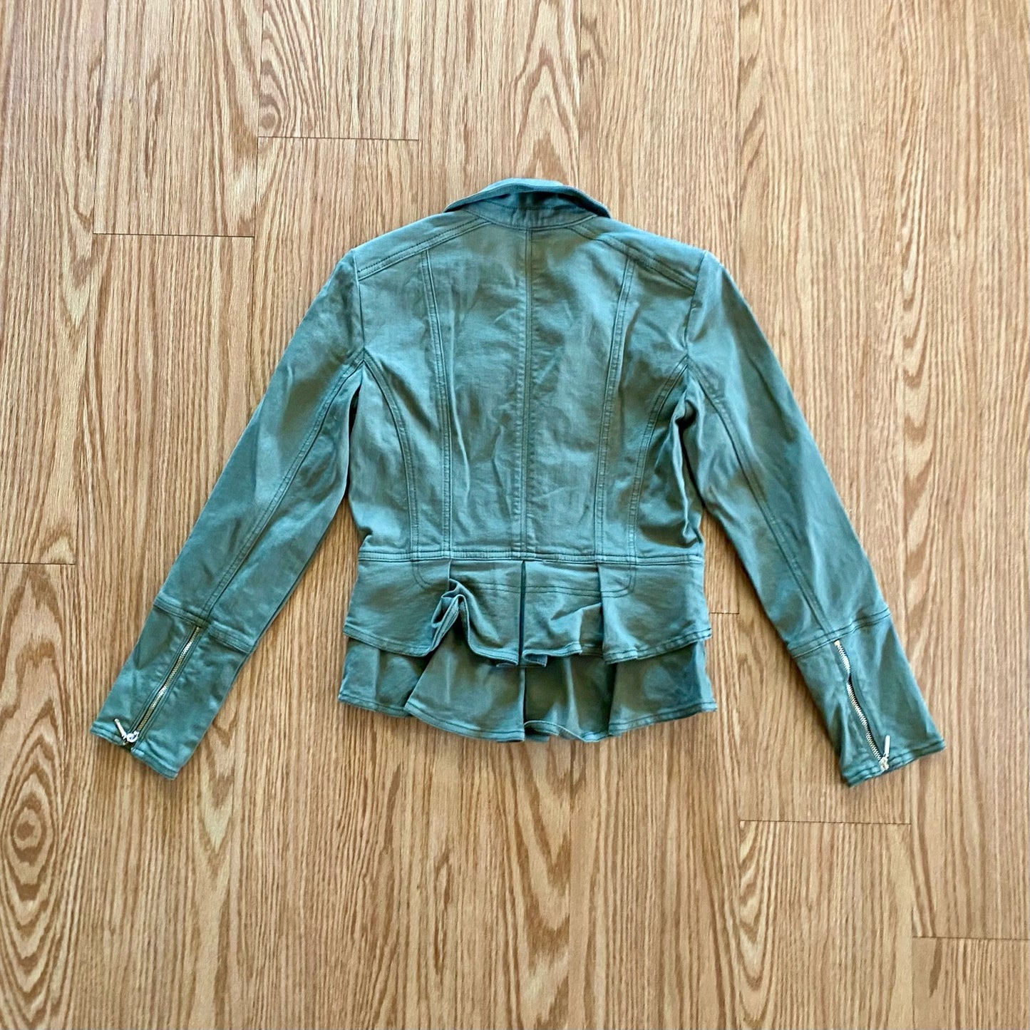 White House Black Market Olive Green Cotton Moto Jacket Womens 0