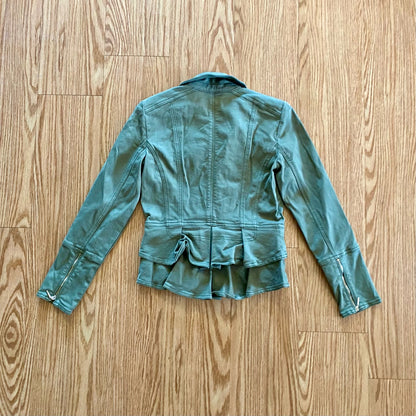 White House Black Market Olive Green Cotton Moto Jacket Womens 0