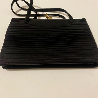 Crown Lewis Vintage Black Pleated Purse Evening Bag