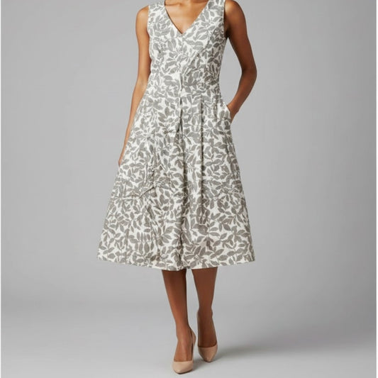 Isaac Mizrahi Target Gray Floral Pleated Midi Dress Womens 6 Small