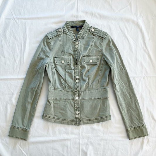 White House Black Market Olive Green Cotton Military Jacket Womens 0