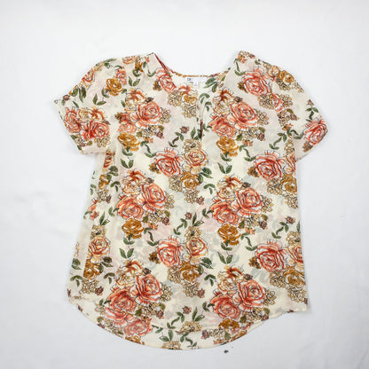 DR2 Floral Rose Beige Pink Sheer Blouse Top Womens Medium