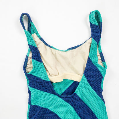 Vintage Green Blue Crochet One Piece Swimsuit Womens Medium