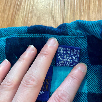 Saugatuck Dry Goods Green Teal Plaid Flannel Shirt Mens Medium