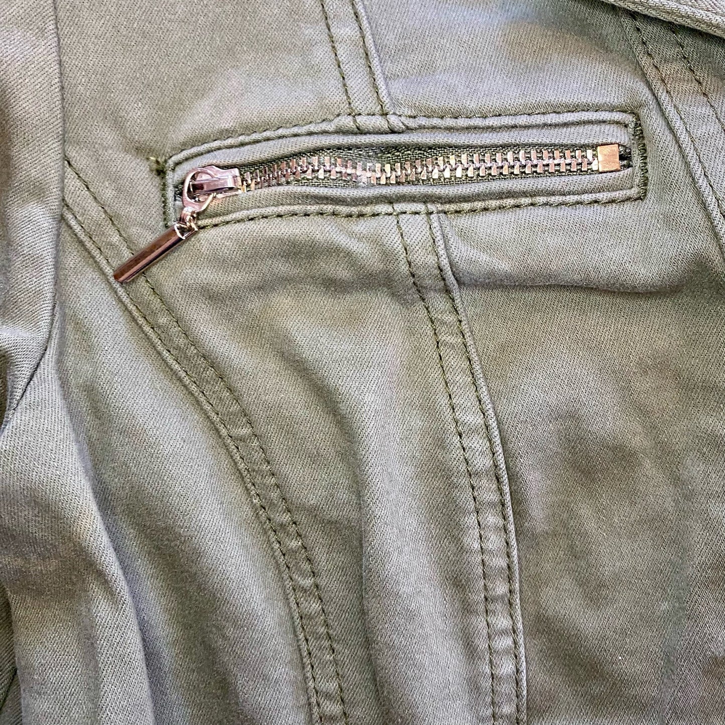 White House Black Market Olive Green Cotton Moto Jacket Womens 0