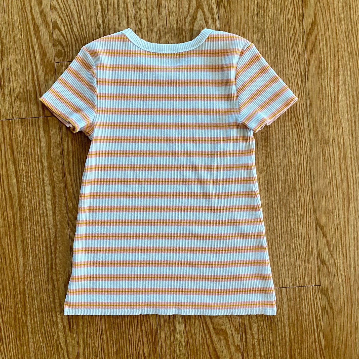 Old Navy Slim Orange Pink Striped Ribbed T-Shirt Womens Small