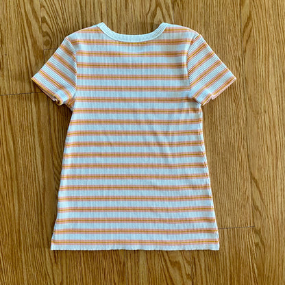 Old Navy Slim Orange Pink Striped Ribbed T-Shirt Womens Small