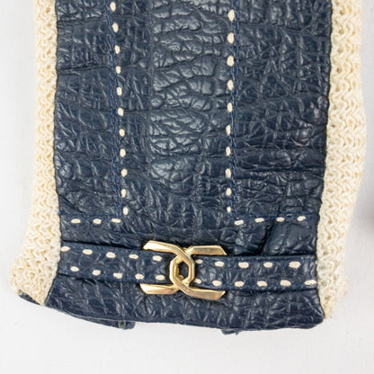 Aris Snuggler Vintage Blue Beige Vinyl Knit Gloves Womens One Size