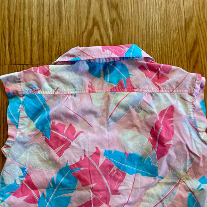 Hilo Hattie Vintage Pink Floral Cap Sleeve Hawaiian Shirt Womens Medium