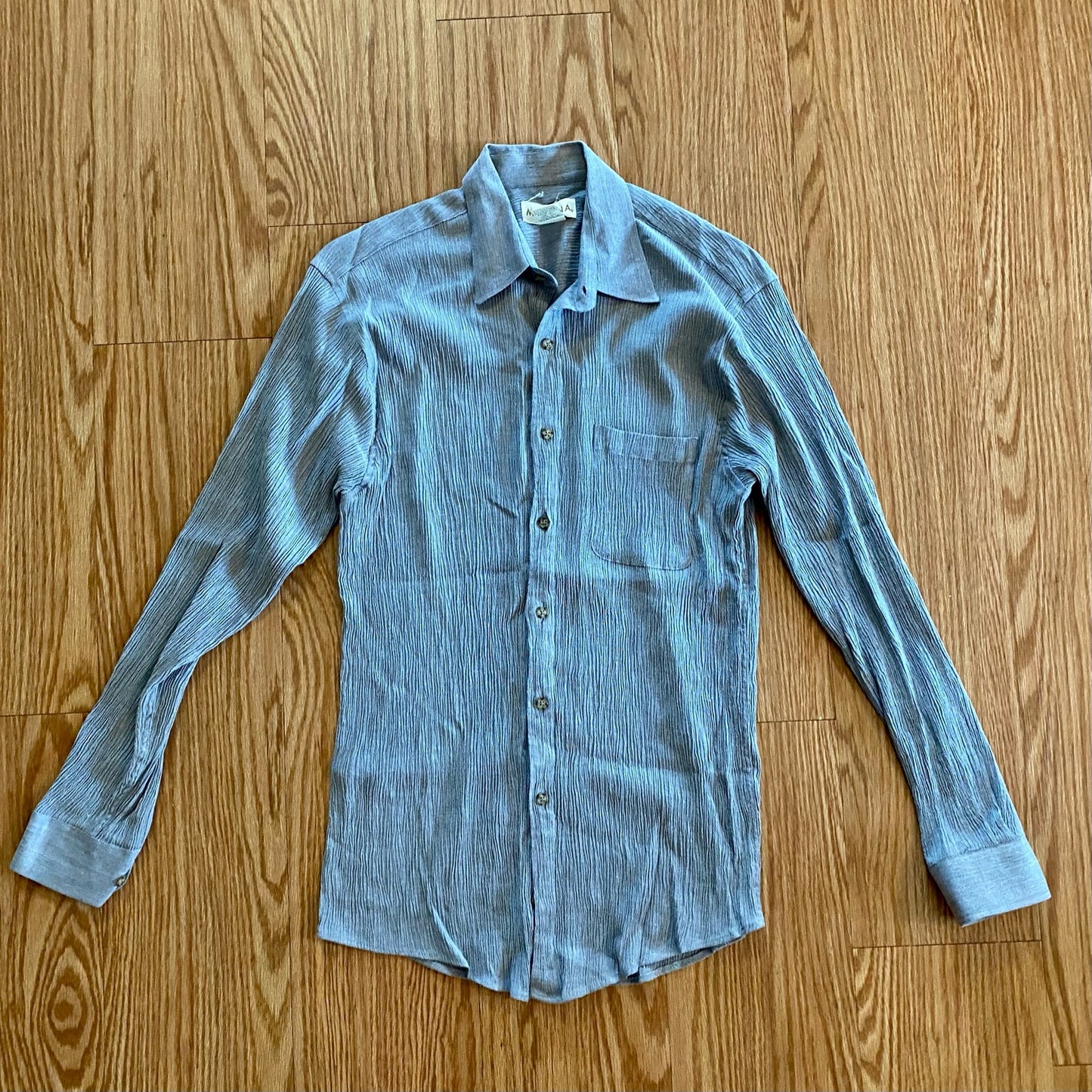 Merona Vintage Gray Crinkled Minimalist Button Slim Shirt Mens Small / Medium