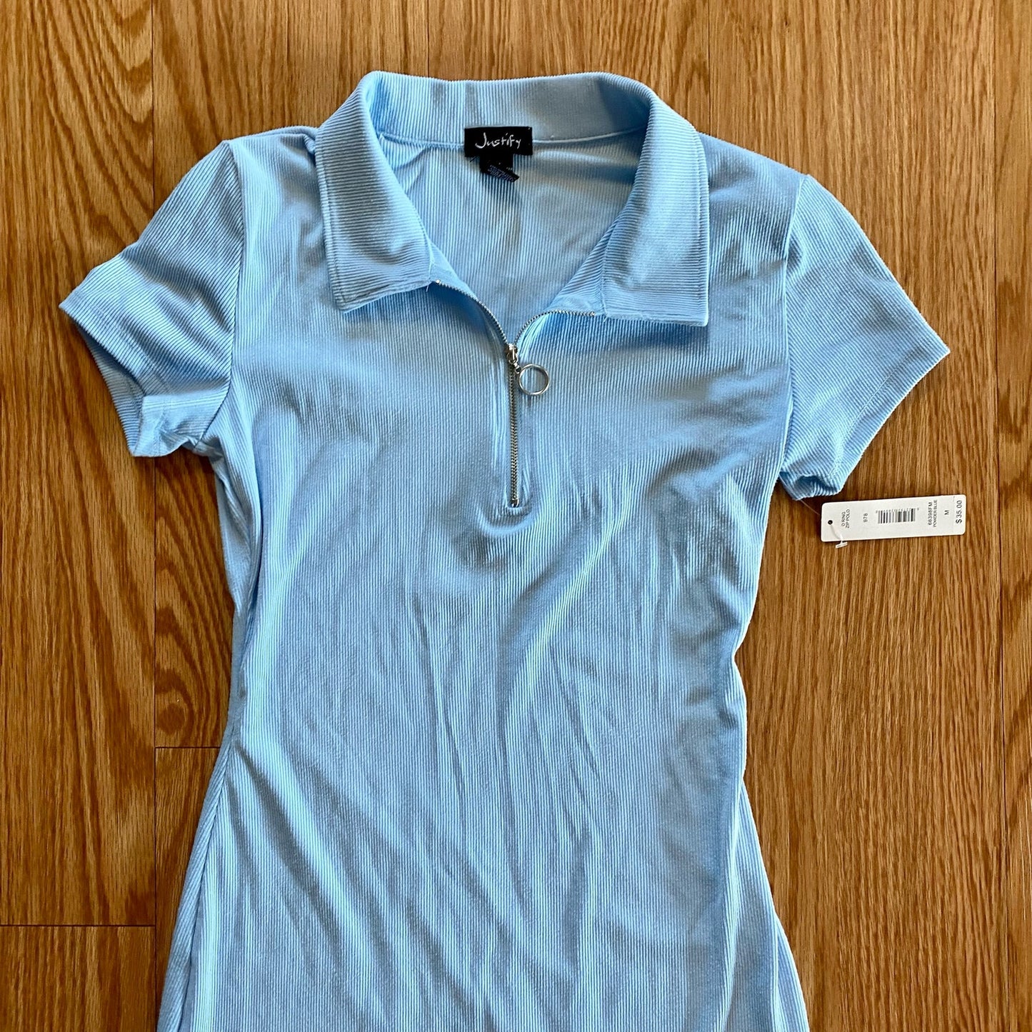 Justify Zip Blue Polo Mini Shirt Dress Juniors Medium Womens XSmall