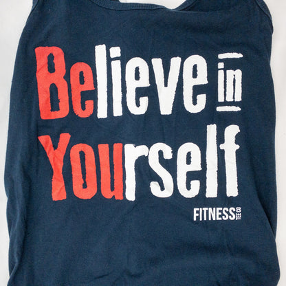 Fitness Tee Co Believe in Yourself Navy Blue Workout Tank Shirt Womens Small