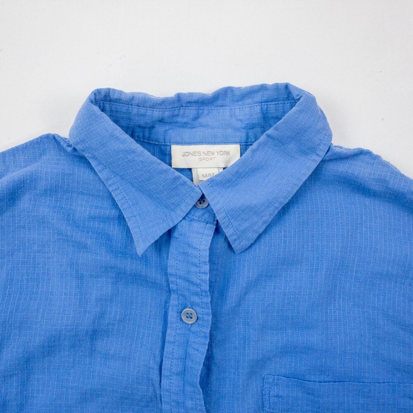 Jones New York Blue Cotton Button Down Shirt Womens Medium