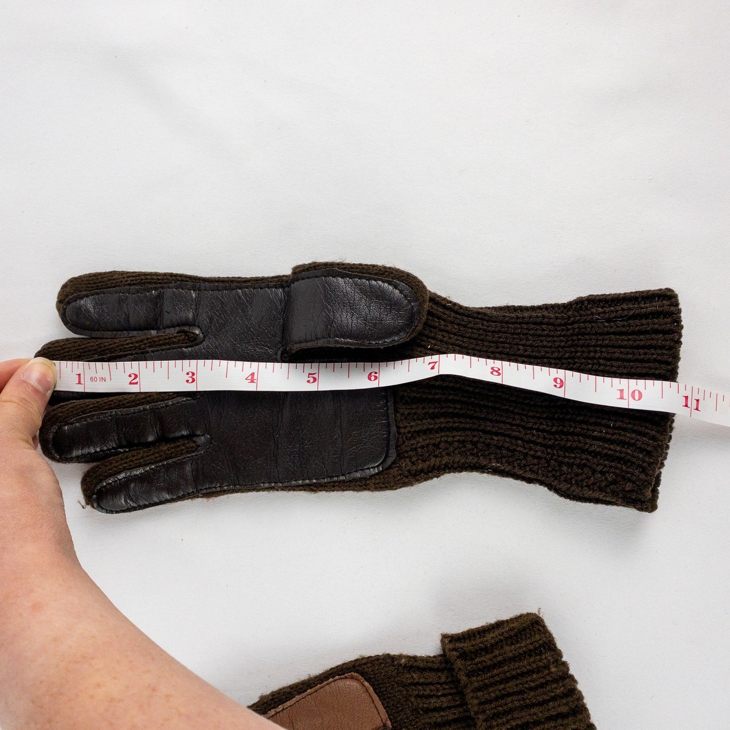 Interpur Vintage Brown Knit Fabric Vinyl Patch Gloves Womens One Size