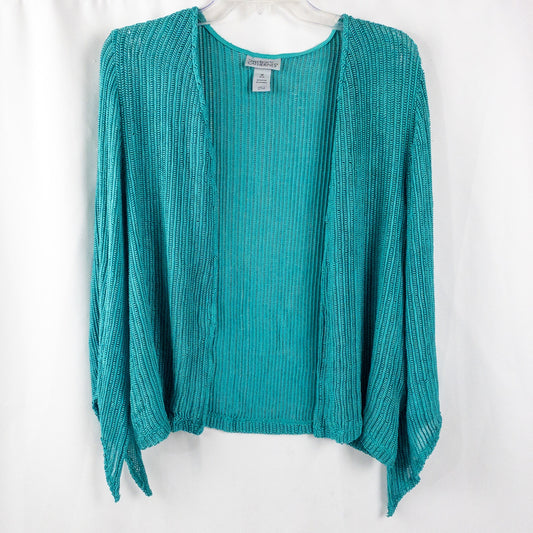 Maggie Barnes Teal Green Ribbed Open Cardigan Womens 1X 18 / 20 Plus Size