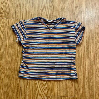 Guess Y2k Blue Orange Striped Cropped Tee Shirt Youth XLarge Womens Small/Medium