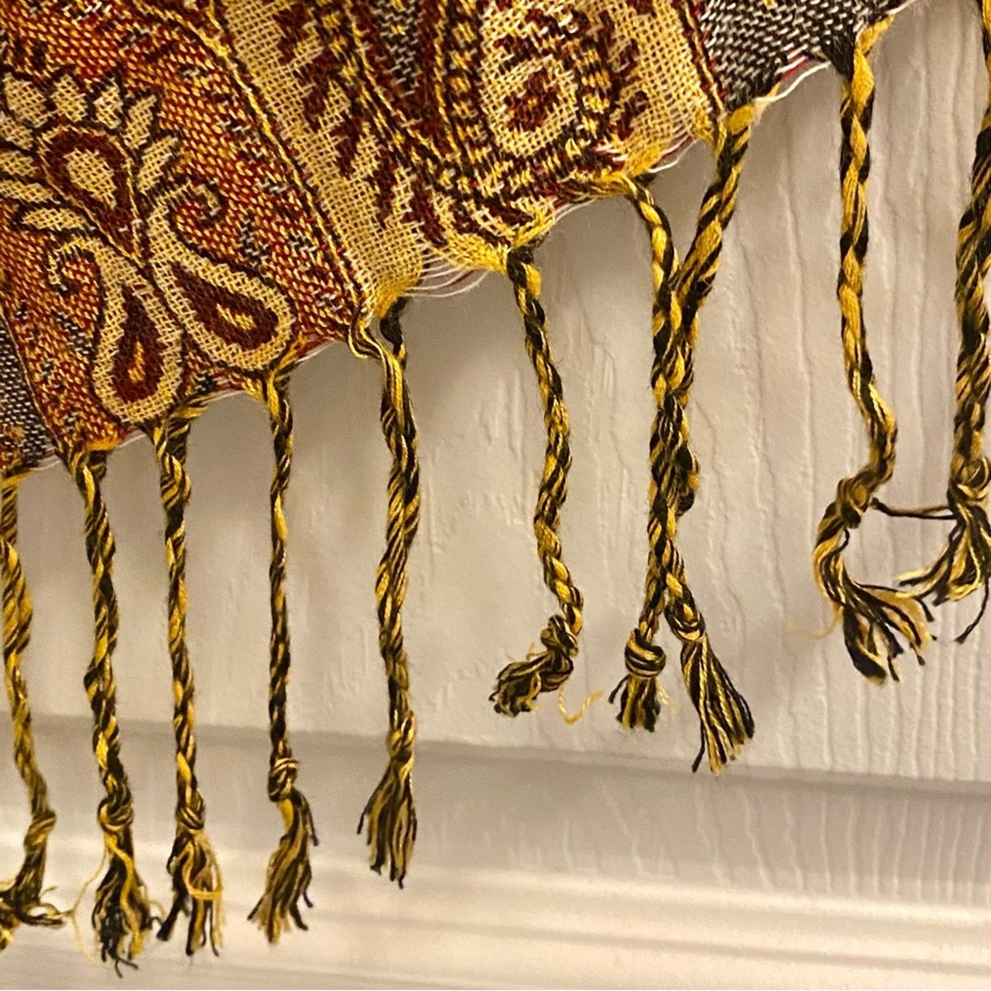 Red Gold Floral Indian Pashmina Shawl Wrap Scarf Fringe Tassel Womens One Size