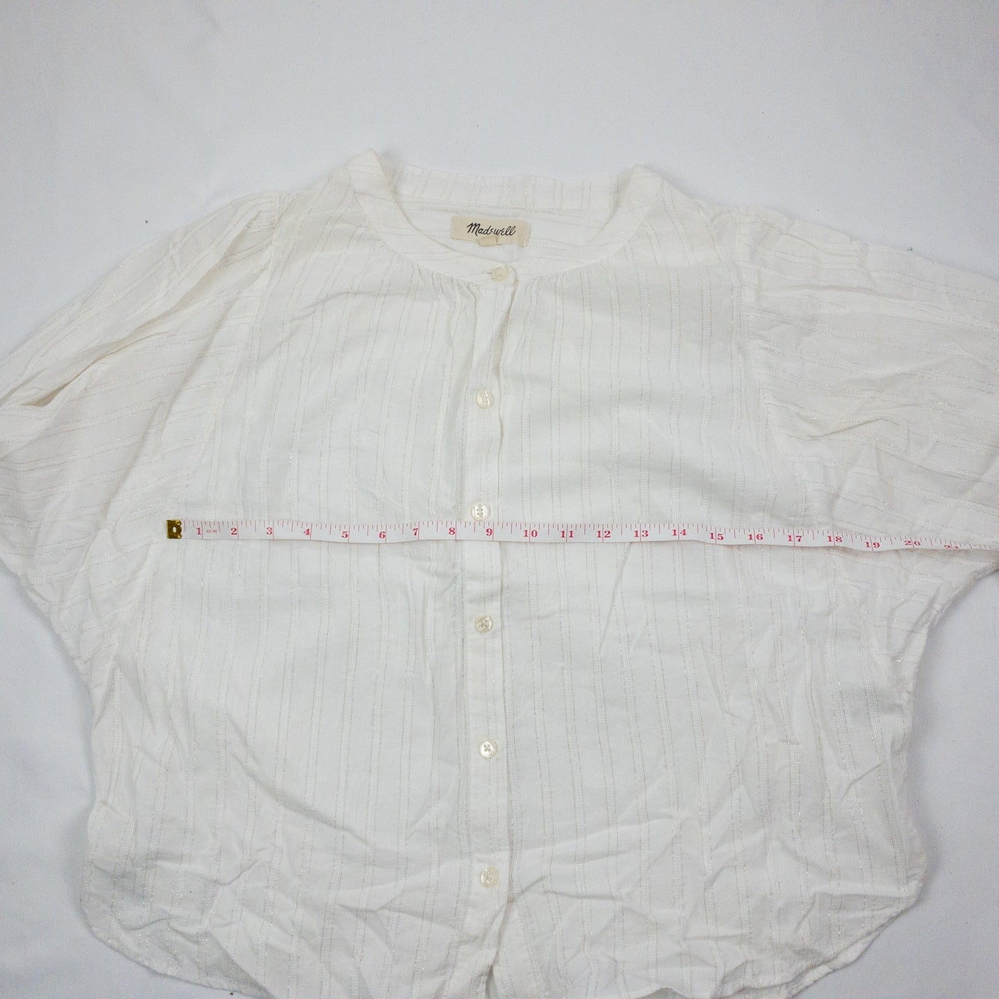 Madewell White Metallic Silver Striped Blouse Womens Small