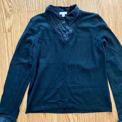 Charter Club Silk Angora Black Collared Blouse Womens Large